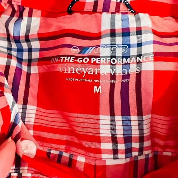 NWT Vineyard Vine OTG Performance M Long Sleeve Shirt Racing Red / Blue / White - Picture 5 of 5